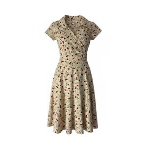 Floral Wrap Dress in Cream and Red Cherries